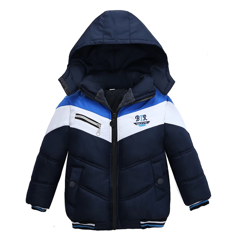 Christmas Patchwork Boys Jacket Outwear Warm Hooded Winter Jackets for Boy Girls Coat Children Parka Clothing Coat Windproof