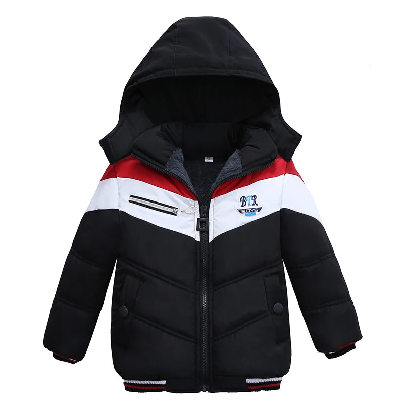Christmas Patchwork Boys Jacket Outwear Warm Hooded Winter Jackets for Boy Girls Coat Children Parka Clothing Coat Windproof