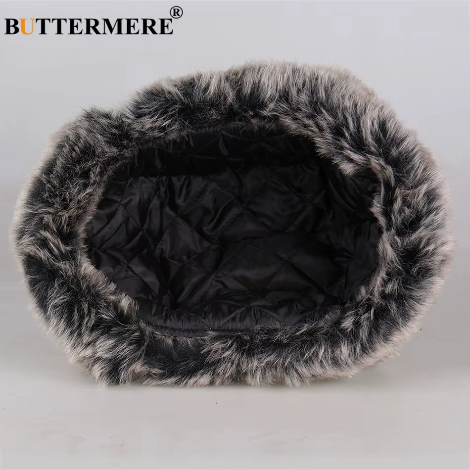 Winter Hats for Mens Bomber Hat Fur Red Warm Earflap Cap Windproof Women Thicker Plaid Russian Ushanka Hat Black Blue